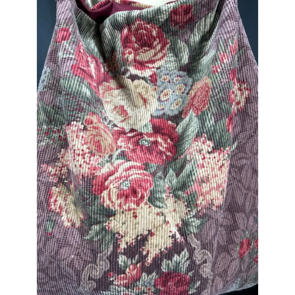 Handcrafted Large Hobo Bag Created with Vintage Fabric Corduroy Tapestry Print